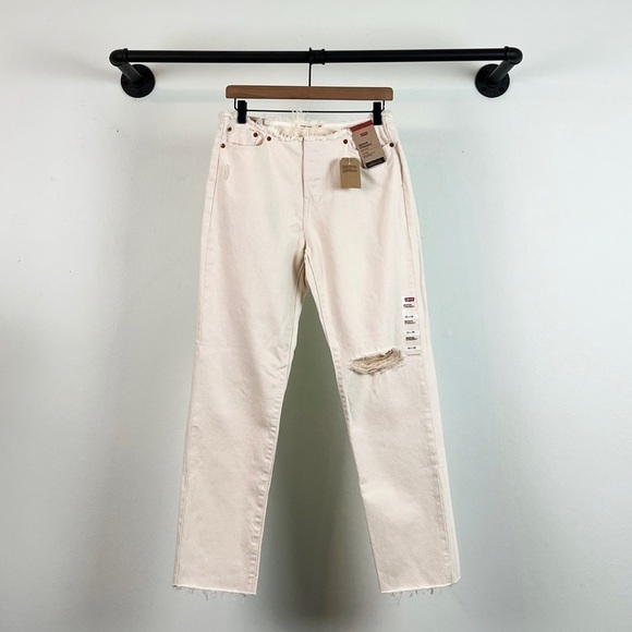 NWT Levi’s Wedgie Straight High Waisted Ripped Waist Jeans Ecru White - Picture 3 of 8